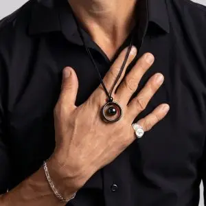 Kalung Satin dengan Liontin Cincin Badar Besi II (Batu Alam Hematite)