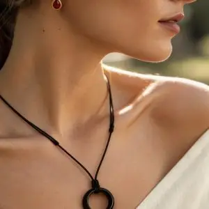 Kalung Satin dengan Liontin Cincin Black Onyx